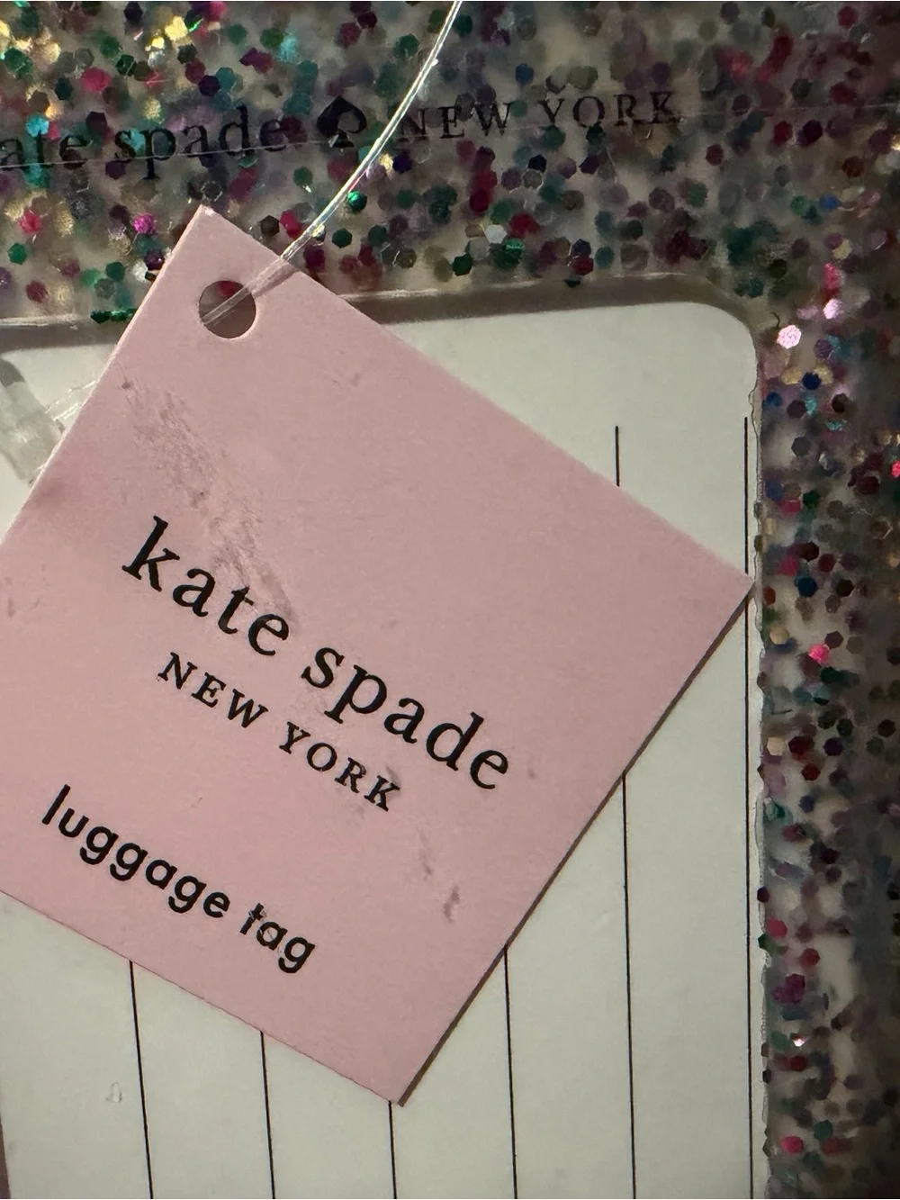 kate spade Pink Luggage Tag with Multicolor Glitter Border - Picture 1 of 3